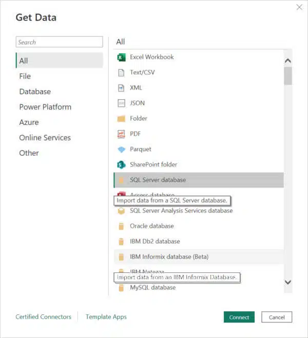 Choose your data source and click Connect